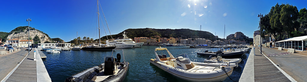 korsika  - bonifacio - am hafen 180° teilpanorama